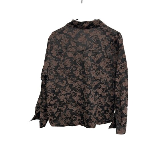 Susan Graver Style Floral Long Sleeve Button Front Shacket Black Brown Sz Large - Picture 2 of 9